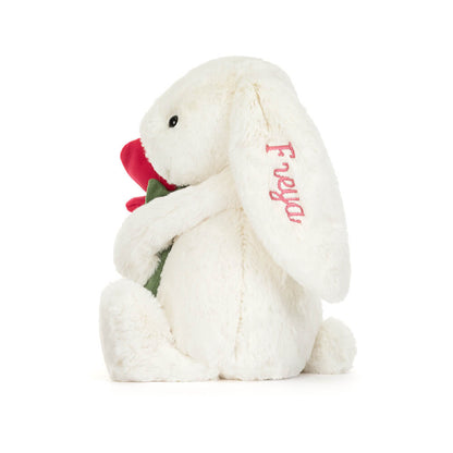 Personalised Cream Bunny with Rose