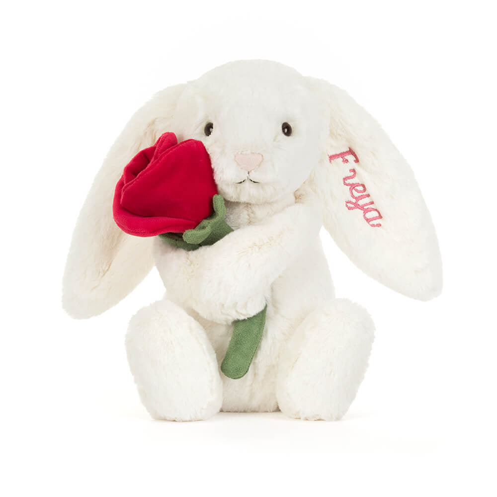 Personalised Cream Bunny with Rose